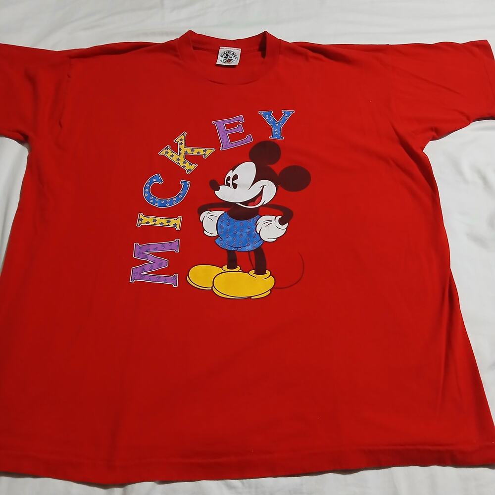 VTG Disney Mickey & Co. Men's 1X Red 100% Cotton 90's T-Shirt poss single stitch